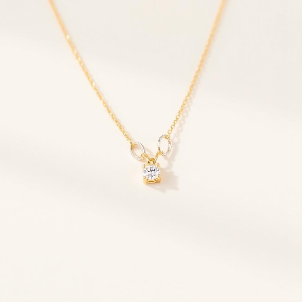 Petite yellow gold chain with a single diamond pendant on a white background