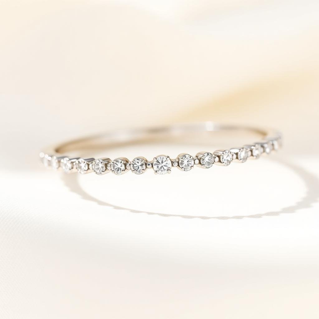 Delicate white gold diamond line bracelet photographed on a white background