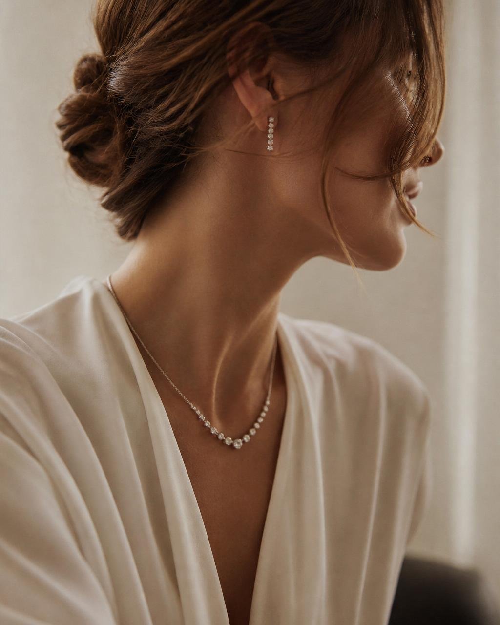Luck Xiour campaign photograph — fine diamond jewellery styled on ivory linen